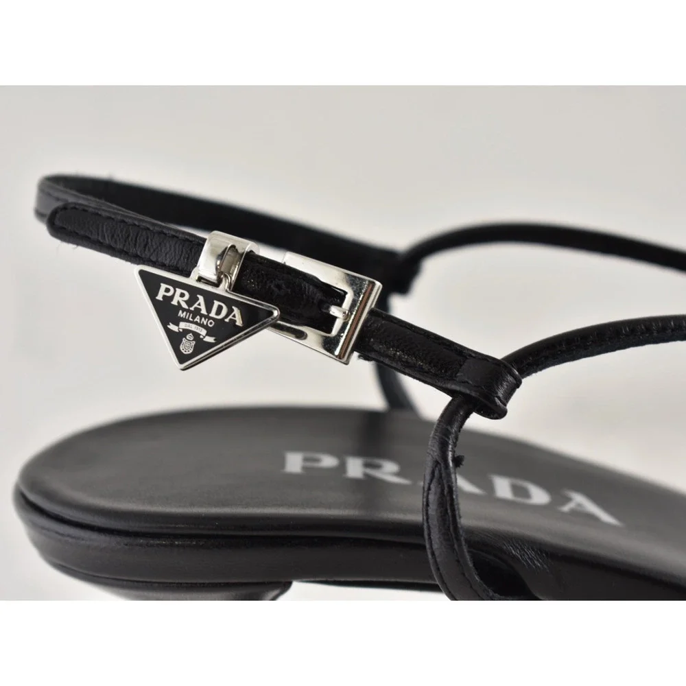 Prada Capretto Strappy 55mm Black Leather Slingback Sandal Mule Kitten Heel 38.5 - Picture 8 of 16